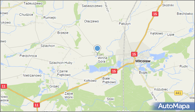 mapa Winna Góra, Winna Góra gmina Środa Wielkopolska na mapie Targeo